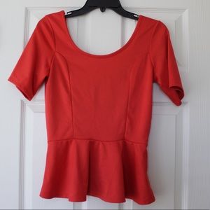 Orange Deep Back Peplum Blouse